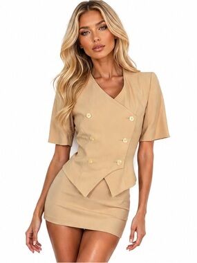 BICCI Florine Wachter Womens Size 8 Beige Lined Double Breasted Top Blazer